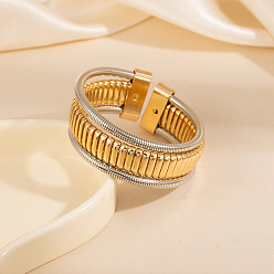 Платиновый & Золотой Двухцветные многослойные железные браслеты-манжеты в виде змеиной цепочки для женщин, платиной и золотом, внутренний диаметр: 2.20 дюйм (5.6 см), широк: 21 мм