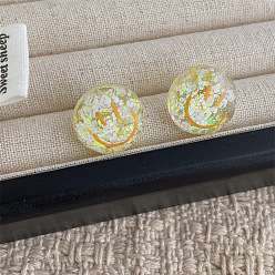 Желтый Прозрачные акриловые серьги-гвоздики в виде улыбающегося лица с пайетками, желтые, 18 мм