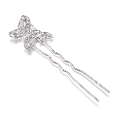 Platinum Iron Hair Fork Findings, with Brass Butterfly Filigree Findings, Platinum, 85.5x22x3mm, Butterfly: 30x20mm
