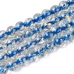 Озёрно--синий Хрустящие прозрачные стеклянные бусины нити, круглые, золотой фольгой, Плут синий, 8~8.5 мм, отверстие : 0.8~0.9 мм, около 103~105 шт / нитка, 30.51 дюйм (77.5~78.5 см)