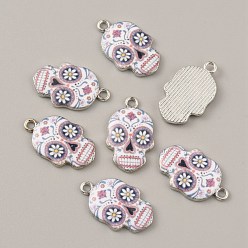 Pink Подвески из эмали и сплава, платина, череп, розовые, 22.5x13.5x2 мм, отверстие : 1.8 мм