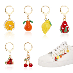 (52) Непрозрачная лаванда 6 шт. 6 стили сплава эмалевых страз с подвесками в виде фруктов из смолы, с 304 нержавеющей стали застежки, золотые, разноцветные, 31~38 мм