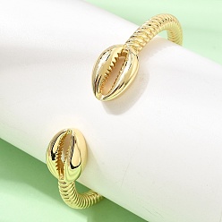 Real 18K Gold Plated Ocean Brass Shell Shape Open Cuff Bangles for Women, Long-Lasting Plated, Cadmium Free & Lead Free, Rack Plating, Real 18K Gold Plated, Inner Diameter: 2.52 inch(6.4cm)