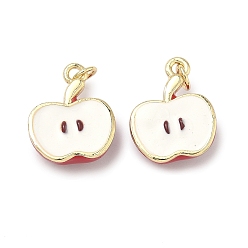 Малиновый Латунь эмаль подвески, яблочные прелести, долговечный, стойки покрытие, без свинца и без кадмия, реальный 18 k позолоченный, малиновый, 18x15x7 мм, отверстие : 3 мм