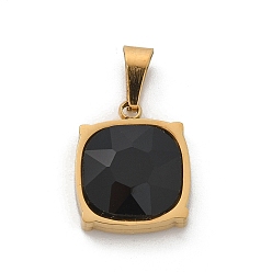 Черный 304 из нержавеющей стали горного хрусталя подвески из стекла, ионное покрытие (ip), квадратных амулеты, чёрные, 14x11.5x4.5 мм, отверстие : 5.5x2 мм