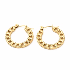 Golden Ion Plating(IP) 304 Stainless Steel Curb Chain Shape Stud Earrings for Women, Golden, 20x22x2mm, Pin: 0.7mm