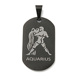 Водолей 316 хирургические подвески из нержавеющей стали, овал с подвеской в виде созвездия, чёрные, Водолей, 37.5x22x1.9 мм, отверстие : 7.9x4.8 мм