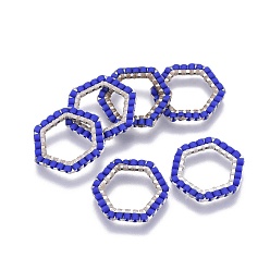 Синий Японский бисер miyuki & toho ручной работы, с 304 кольцами из нержавеющей стали, Ткацкий станок, шестиугольник, серебряные, синие, 15~15.5x16x1.8~2 мм