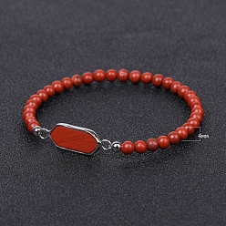 Красный Камень Браслеты с шестигранными латунными звеньями, Женский браслет из бусин из натуральной красной яшмы, 6-7/8~7-1/8 дюйм (17.5~18 см).