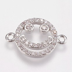 Платина Латунные микро проложить кубических ссылки циркония, улыбающееся лицо, прозрачные, платина, 11.5x17x2 мм, отверстие : 1 мм