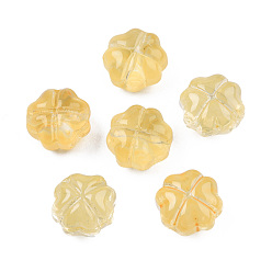 Champagne Yellow Transparent Spray Painted Glass Beads, Clover, Champagne Yellow, 11.5x11.5x7.5mm, Hole: 1mm