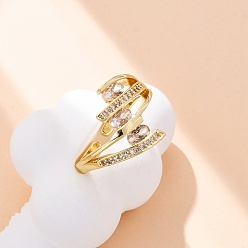 Настоящее золото 18K Латунные кольца-манжеты с микропаве и прозрачным цирконием для женщин, плоско-круглые, стойки покрытие, без кадмия и без свинца, прочное покрытие, реальный 18 k позолоченный, внутренний диаметр: 17 мм