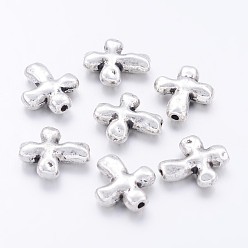 Античное Серебро Сплавочные бусины, крестик, без свинца и без кадмия, античное серебро, 14x12.5x4 мм, отверстие : 2 мм