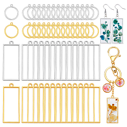 (52) Непрозрачная лаванда 100 шт. 4 подвески из сплава с открытой задней оправой в форме прямоугольника и кольца, для diy уф смолы, эпоксидная смола, Прессованные цветочные украшения, разноцветные, 20~48.5x17~20x3.5 мм, отверстие : 2.7 мм, внутренний диаметр: 13.5~41x13.5~17 мм, 25 шт / стиль