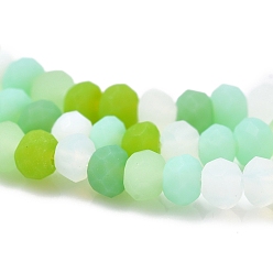 Lawn Green Faceted Glass Beads Strands, Frosted, Rondelle, Lawn Green, 2.5~3.2x1.8~2.6mm, Hole: 0.8mm, about 185~186pcs/Strand, 15.55~15.75 inch(39.5~40cm)