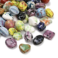 Couleur Mélangete Perles en porcelaine manuelles, perles en céramique peintes à la main, forme mixte, porcelaine de la famille rose, couleur mixte, 18~34x18~30x9~27.5mm, Trou: 2~2.5mm
