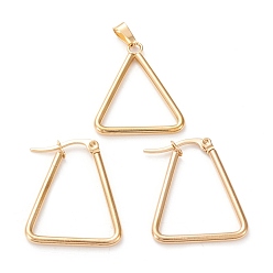 Золотой 304 нержавеющей стали ювелирных изделий, серьги обруча и подвески, треугольные, золотые, серьги-кольца: 27x22x2 мм, контактный: 0.6x1 мм, кулон: 26.5x22x2 мм, отверстие : 6x3 мм