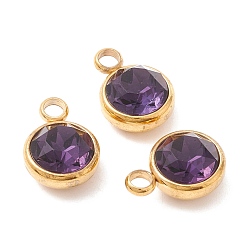 Indigo Ion Plating(IP) 304 Stainless Steel with K9 Glass, Real 18K Gold Plated, Indigo, 13.5x10x6.5mm, Hole: 2.5mm