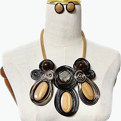 Белый Навахо Ожерелья с подвесками в виде овальных бусин из алюминиевой проволоки и комплекты плоских круглых серег-гвоздиков, навахо белый, 390 мм