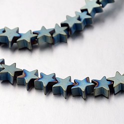 Зеленое Покрытие Гальванизировать немагнитных синтетический гематит нитей бисера, матовые, звезда, зеленый покрытием, 6x6x3 мм, отверстие : 1 мм, около 82 шт / нитка, 15.7 дюйм