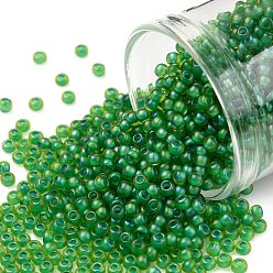 (947F) Frosted Aqua Lined Green Luster TOHO Round Seed Beads, Japanese Seed Beads, (947F) Frosted Aqua Lined Green Luster, 11/0, 2.2mm, Hole: 0.8mm, about 5555pcs/50g