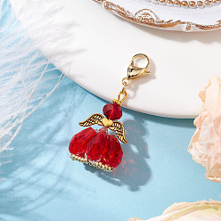 Красный Подвесные украшения из стеклянных бусин и сплава в виде ангела, застежка-лобстер для украшений на сумке, красные, 48 мм