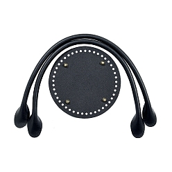 Черный Pu кожа вязание крючком круглые сумки дно и ручки сумки, чёрные, внизу: 150 мм