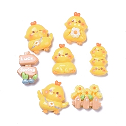 Gold Spring Theme Opaque Cute Chick Resin Decoden Cabochons, Mixed Shapes, Gold, 21~28.5x15~28x6~10mm