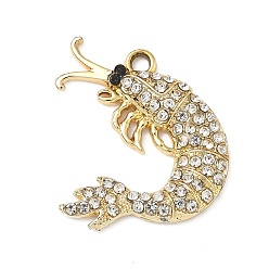 Креветка Подвески из сплава и страза, золотые, креветка, 25.5x27.5x3.5 мм, отверстие : 2.2 мм