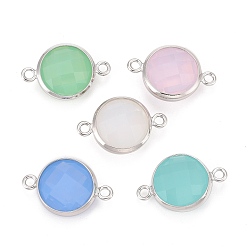 (52) Непрозрачная лаванда Соединители звеньев латуни стеклянные, долговечный, без свинца, без никеля и без кадмия, граненые, плоско-круглые, Реальная платина, разноцветные, 16.5x11x5 мм, отверстие : 1.4 мм