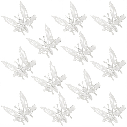 Серебро 12шт. заколки-крокодилы из сплава для женщин, бабочка, серебряные, 44x58x10.5 мм