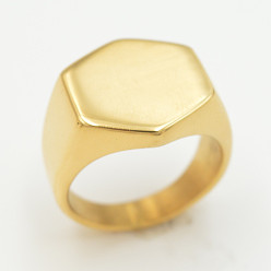 Золотой 304 палец кольца из нержавеющей стали, шестиугольник, золотые, размер США 9 (18.9 мм)
