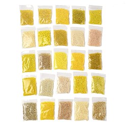 Yellow Glass Seed Beads, Round, Yellow, 2~4mm, Hole: 0.8~1.2mm, 20g/bag, 25 bags/set, 500g/set