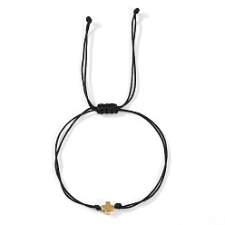 Черный Регулируемые браслеты из полиэфирного шнура, Золотистый латунный крестик-подвеска для женщин, чёрные, 11.02 дюйм (28 см)