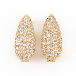 Real 18K Gold Plated Brass Micro Pave Clear Cubic Zirconia Twister Clasps, Nickel Free, Teardrop, Real 18K Gold Plated, 21x9x10mm, Hole: 1.2mm