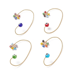 Mixed Color Lampwork Evil Eye Braided Cuff Earrings, Gold Platd Brass Wire Wrap Climber Wrap Around Earrings for Non Piercing, Mixed Color, 58.5x38.5x1mm