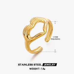 Золотой 201 открытые кольца манжеты из нержавеющей стали, сердце, золотые, внутренний диаметр: регулируемый
