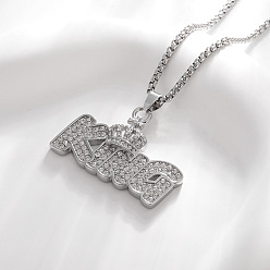 Silver Alloy Full Crystal Rhinestone Crown with Word KING Pendant Necklaces for Unisex, Silver, 23.62 inch(60cm)