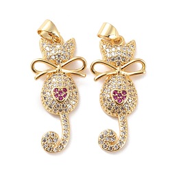 Настоящее золото 18K Кулон из латуни с прозрачным кубическим цирконием, долговечный, кошка, реальный 18 k позолоченный, 29.5x13x3.5 мм, отверстие : 3x4 мм