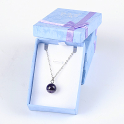Light Steel Blue Valentines Day Presents Packages Cardboard Pendant Necklaces Boxes, with Bowknot, Rectangle, Light Steel Blue, 7x5x2cm