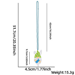 Gnome Подвеска из фетра на пасхальную тематику, цепочка из пластиковых шариков для детей., зеленый газон, гном, 16.54 дюйм (42 см), Кулон : длиной 97 мм 