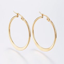 Золотой 304 серьги из нержавеющей стали, гипоаллергенные серьги, плоская форма кольца, золотые, 12 датчик, 39~41 мм , штифт: 0.7x1 мм