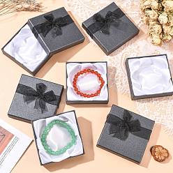 Black Bowknot Organza Ribbon Cardboard Bracelet Bangle Gift Boxes, Square, Black, 90x90x27mm