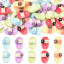 Mixed Color 50Pcs 10 Styles Opaque Resin Cabochons, Slipper with Flower, Mixed Color, 22x13x9mm, 5pcs/style