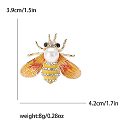 Оранжевый Эмалевый штифт, Брошь из сплава со стразами для рюкзака, с имитацией жемчужина бисера, Пчелы, золотые, оранжевые, 39x42 мм