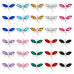 (52) Непрозрачная лаванда 40шт 10 цвета сплава с акриловыми стразами подвески, серебряные, стрекоза прелести, разноцветные, 19x31.5x5.5 мм, отверстие : 2 мм, 4 шт / цвет