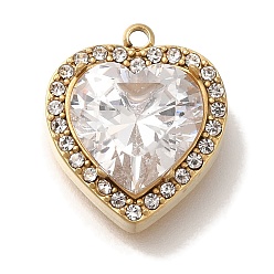 Кристалл Вакуумное покрытие pvd 304 подвески из нержавеющей стали, со стразами, реальный 18 k позолоченный, шарма сердца, кристалл, 16x13.5x5.5 мм, отверстие : 1.4 мм