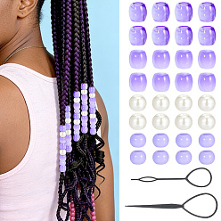 Dark Violet 1Bag Plastic Hair Braiding Tool, Hair Braider Hair Twist Tool Kit and Combs, for Hair Styling Accessories, with 120Pcs Acrylic Beads, Dark Violet, 147~195mm, 2pcs/set