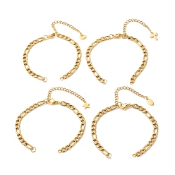Golden 304 Stainless Steel Figaro Chain Bracelet Making, with Chain Extender, Mix-shaped, Golden, 6-1/4x1/8 inch(16x0.45cm)