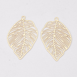 Light Gold Соединители латунные звенья, гравированные металлические украшения, долговечный, без кадмия, без никеля и без свинца, лист, золотой свет, 37x24.5x0.3 мм, отверстие : 1~1.8 мм